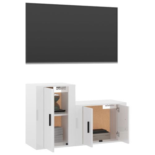 Ensemble de meubles TV 2 pcs blanc brillant bois d'ingénierie - Photo n°3; ?>