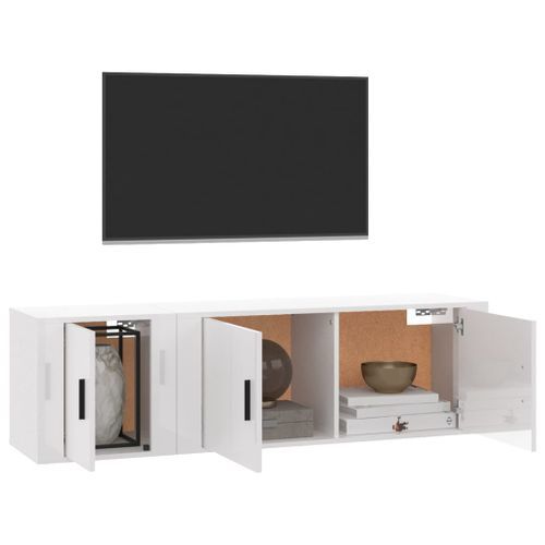 Ensemble de meubles TV 2 pcs blanc brillant bois d'ingénierie - Photo n°3; ?>