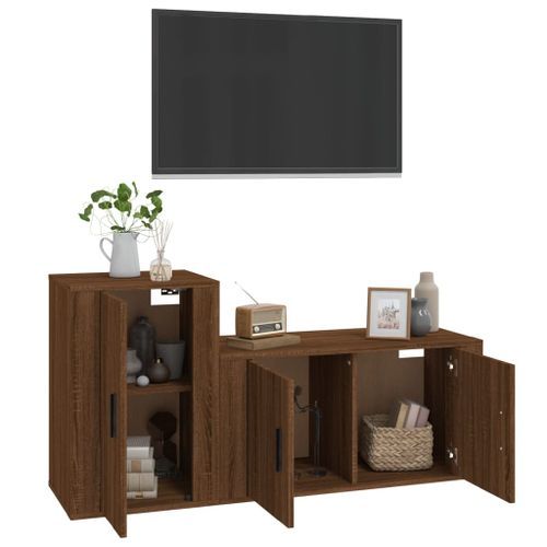 Ensemble de meubles TV 2 pcs Chêne marron Bois d'ingénierie - Photo n°3; ?>