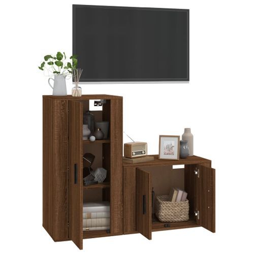 Ensemble de meubles TV 2 pcs Chêne marron Bois d'ingénierie - Photo n°3; ?>