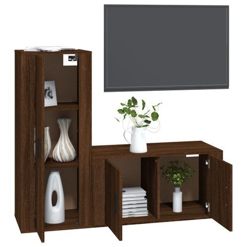 Ensemble de meubles TV 2 pcs Chêne marron Bois d'ingénierie - Photo n°3; ?>