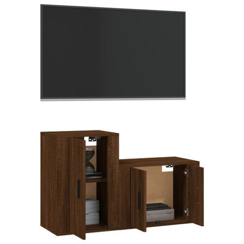 Ensemble de meubles TV 2 pcs Chêne marron Bois d'ingénierie - Photo n°3; ?>