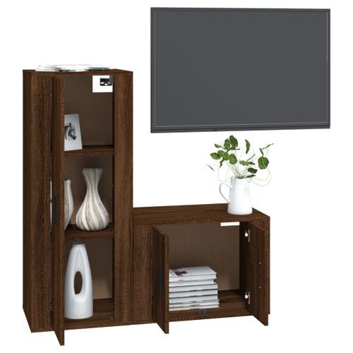 Ensemble de meubles TV 2 pcs Chêne marron Bois d'ingénierie - Photo n°3; ?>