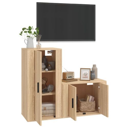 Ensemble de meubles TV 2 pcs chêne sonoma bois d'ingénierie - Photo n°3; ?>