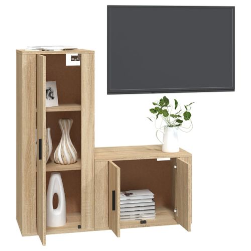 Ensemble de meubles TV 2 pcs chêne sonoma bois d'ingénierie - Photo n°3; ?>