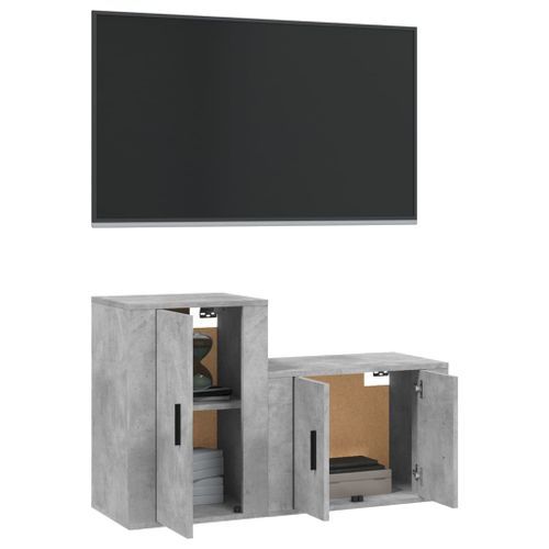 Ensemble de meubles TV 2 pcs gris béton bois d'ingénierie - Photo n°3; ?>