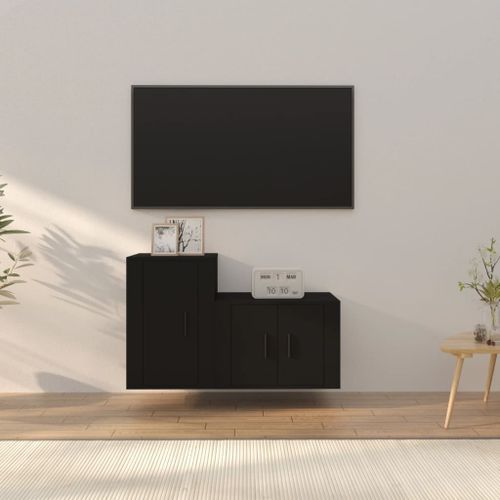 Ensemble de meubles TV 2 pcs noir bois d'ingénierie - Photo n°2; ?>