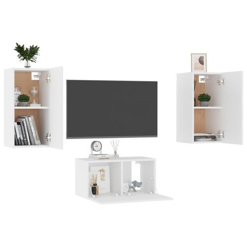 Ensemble de meubles TV 3 pcs Blanc 9 - Photo n°3; ?>