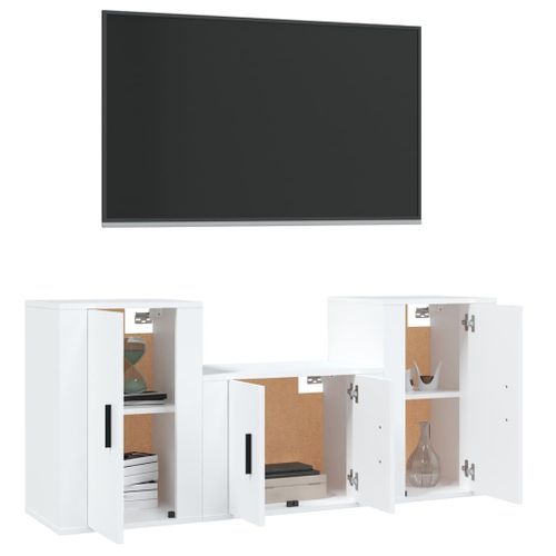 Ensemble de meubles TV 3 pcs Blanc Bois d'ingénierie - Photo n°3; ?>