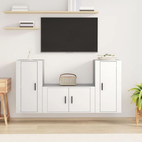 Ensemble de meubles TV 3 pcs Blanc Bois d'ingénierie - Photo n°2; ?>