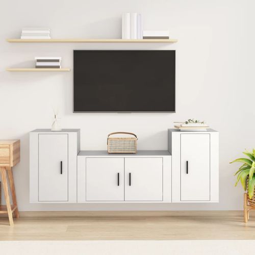 Ensemble de meubles TV 3 pcs Blanc Bois d'ingénierie - Photo n°2; ?>