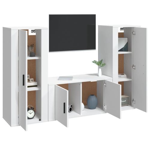 Ensemble de meubles TV 3 pcs Blanc Bois d'ingénierie - Photo n°3; ?>