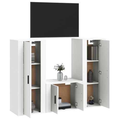 Ensemble de meubles TV 3 pcs Blanc Bois d'ingénierie - Photo n°3; ?>