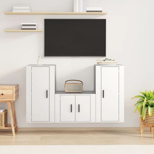 Ensemble de meubles TV 3 pcs Blanc Bois d'ingénierie - Photo n°2; ?>