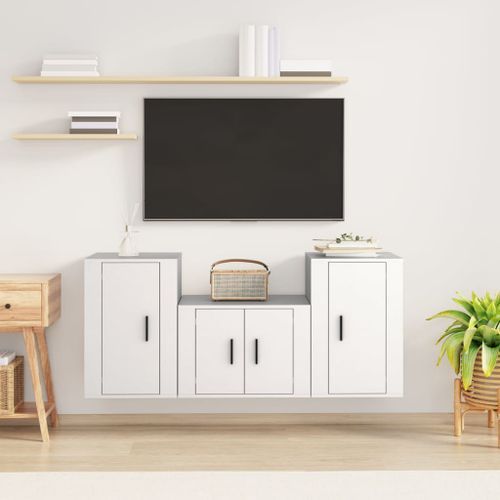 Ensemble de meubles TV 3 pcs Blanc Bois d'ingénierie - Photo n°2; ?>