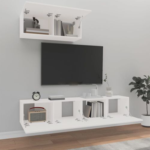 Ensemble de meubles TV 3 pcs Blanc Bois d'ingénierie - Photo n°3; ?>