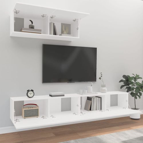 Ensemble de meubles TV 3 pcs Blanc Bois d'ingénierie - Photo n°3; ?>