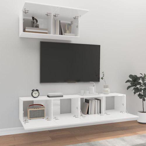 Ensemble de meubles TV 3 pcs Blanc brillant Bois d'ingénierie - Photo n°3; ?>