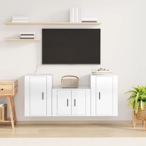 Ensemble de meubles TV 3 pcs Blanc brillant Bois d'ingénierie - Photo n°2; ?>