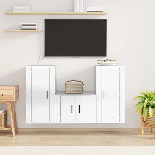 Ensemble de meubles TV 3 pcs Blanc brillant Bois d'ingénierie - Photo n°2; ?>