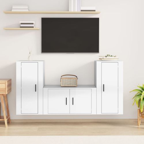 Ensemble de meubles TV 3 pcs Blanc brillant Bois d'ingénierie - Photo n°2; ?>