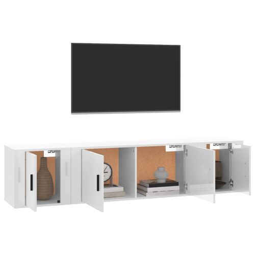 Ensemble de meubles TV 3 pcs Blanc brillant Bois d'ingénierie - Photo n°3; ?>