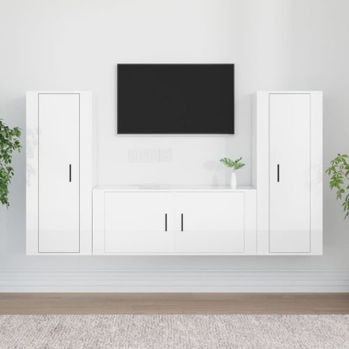 Ensemble de meubles TV 3 pcs Blanc brillant Bois d'ingénierie - Photo n°2; ?>