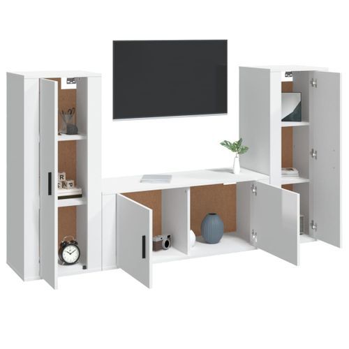 Ensemble de meubles TV 3 pcs Blanc brillant Bois d'ingénierie - Photo n°3; ?>