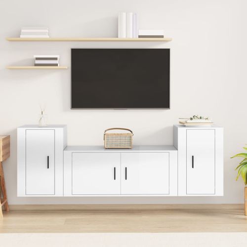 Ensemble de meubles TV 3 pcs Blanc brillant Bois d'ingénierie - Photo n°2; ?>