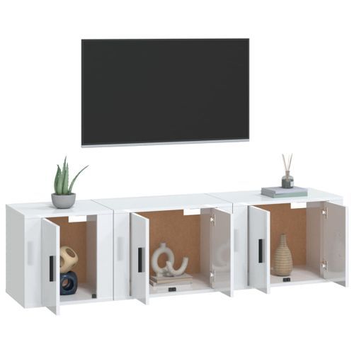 Ensemble de meubles TV 3 pcs Blanc brillant Bois d'ingénierie - Photo n°3; ?>