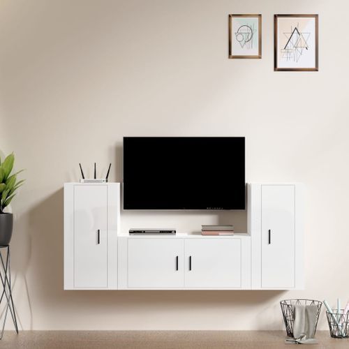 Ensemble de meubles TV 3 pcs Blanc brillant Bois d'ingénierie - Photo n°2; ?>