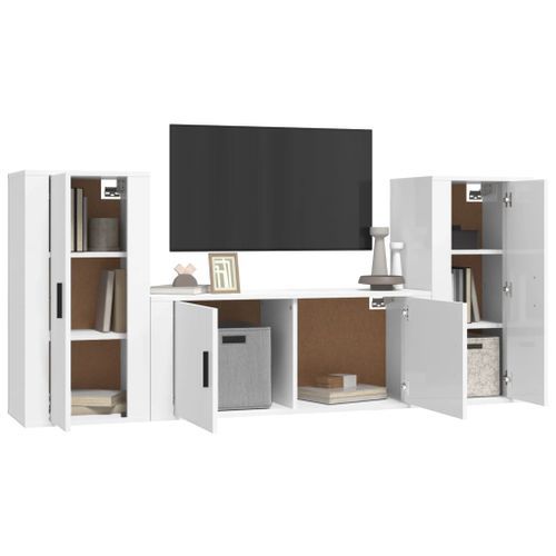 Ensemble de meubles TV 3 pcs Blanc brillant Bois d'ingénierie - Photo n°3; ?>