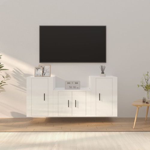 Ensemble de meubles TV 3 pcs Blanc brillant Bois d'ingénierie - Photo n°2; ?>