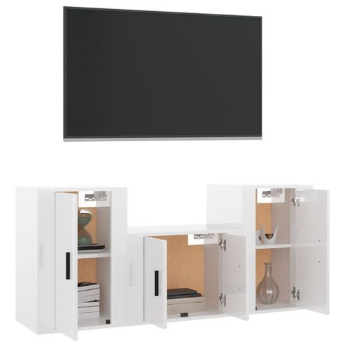 Ensemble de meubles TV 3 pcs Blanc brillant Bois d'ingénierie - Photo n°3; ?>