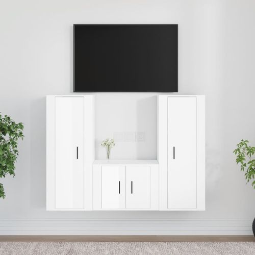 Ensemble de meubles TV 3 pcs Blanc brillant Bois d'ingénierie - Photo n°2; ?>