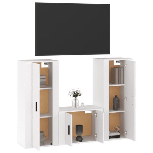 Ensemble de meubles TV 3 pcs Blanc brillant Bois d'ingénierie - Photo n°3; ?>