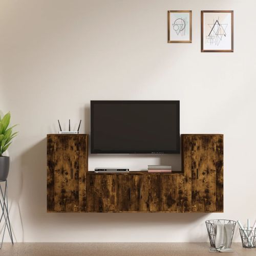 Ensemble de meubles TV 3 pcs Chêne fumé Bois d'ingénierie - Photo n°2; ?>