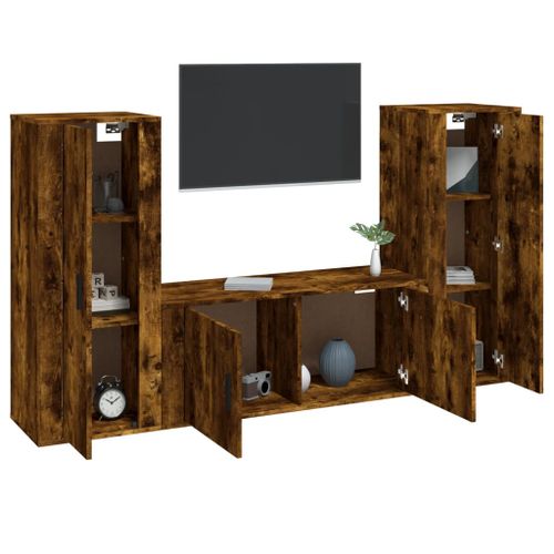 Ensemble de meubles TV 3 pcs Chêne fumé Bois d'ingénierie - Photo n°3; ?>