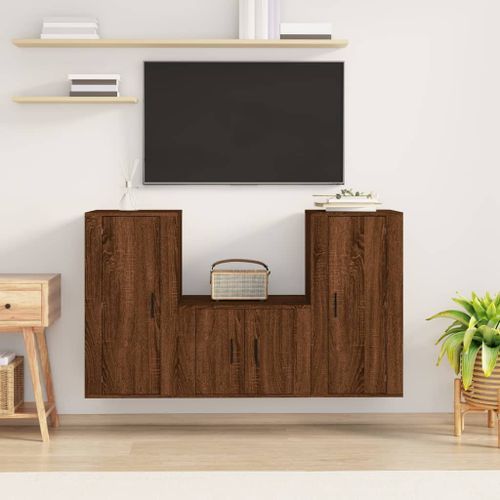 Ensemble de meubles TV 3 pcs Chêne marron Bois d'ingénierie - Photo n°2; ?>