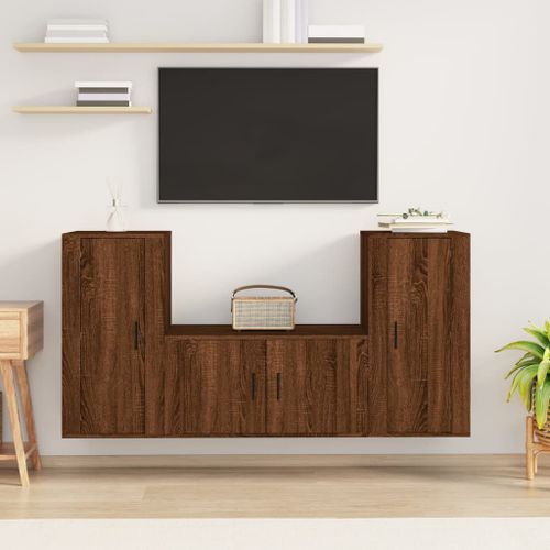 Ensemble de meubles TV 3 pcs Chêne marron Bois d'ingénierie - Photo n°2; ?>