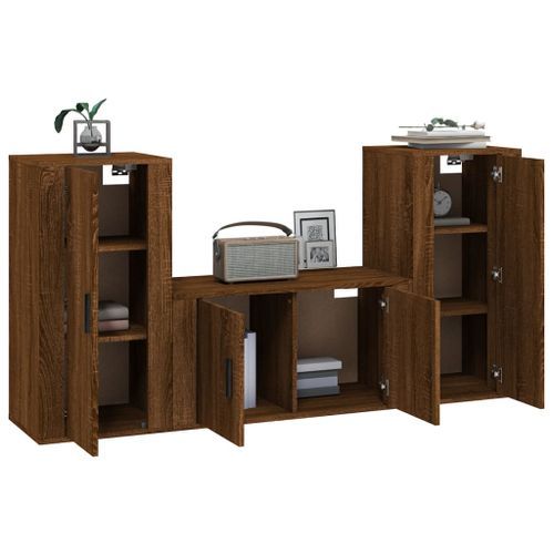 Ensemble de meubles TV 3 pcs Chêne marron Bois d'ingénierie - Photo n°3; ?>