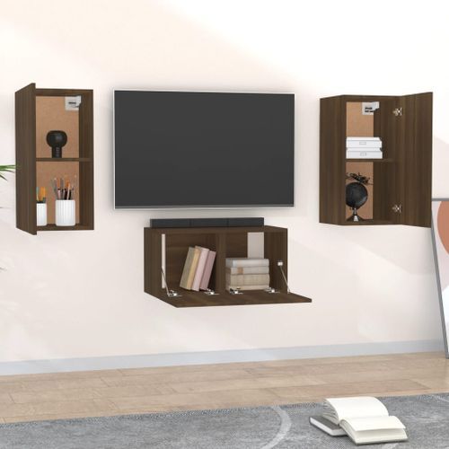 Ensemble de meubles TV 3 pcs Chêne marron Bois d'ingénierie - Photo n°3; ?>