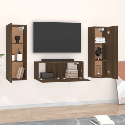 Ensemble de meubles TV 3 pcs Chêne marron Bois d'ingénierie - Photo n°3; ?>