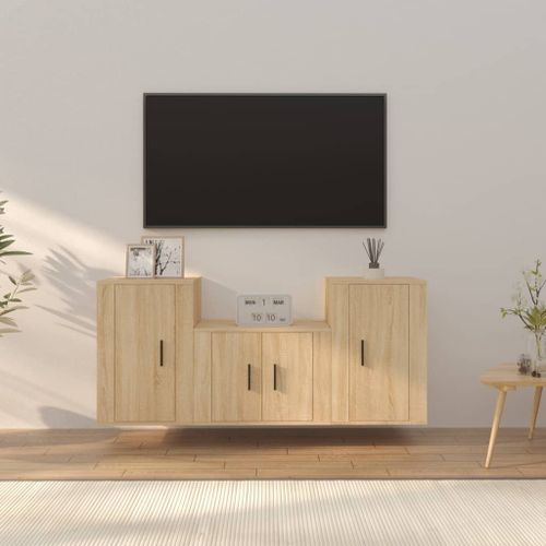 Ensemble de meubles TV 3 pcs Chêne sonoma Bois d'ingénierie - Photo n°2; ?>