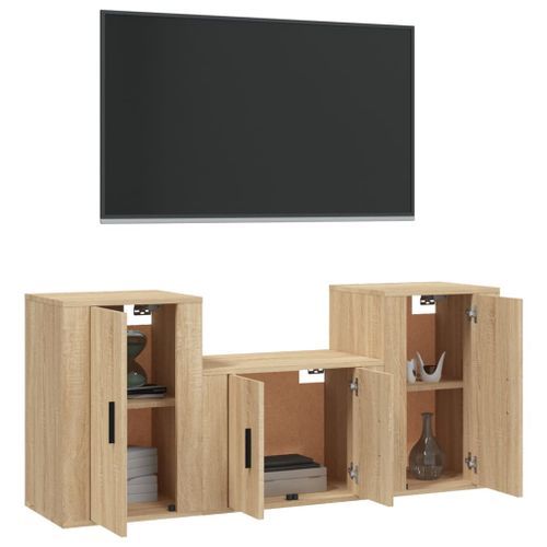 Ensemble de meubles TV 3 pcs Chêne sonoma Bois d'ingénierie - Photo n°3; ?>