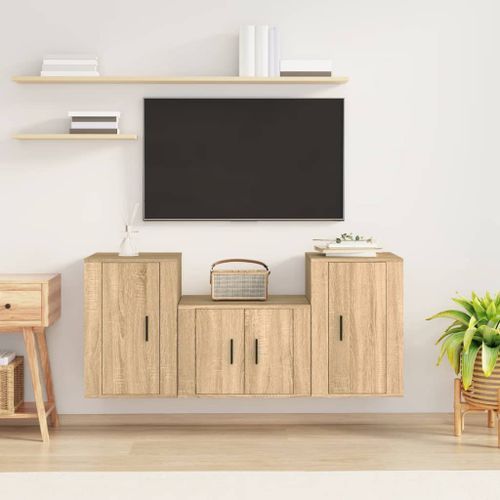 Ensemble de meubles TV 3 pcs Chêne sonoma Bois d'ingénierie - Photo n°2; ?>