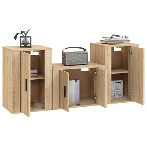 Ensemble de meubles TV 3 pcs Chêne sonoma Bois d'ingénierie - Photo n°3; ?>