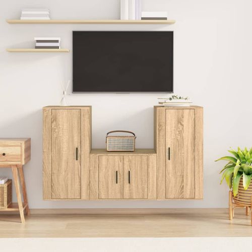 Ensemble de meubles TV 3 pcs Chêne sonoma Bois d'ingénierie - Photo n°2; ?>