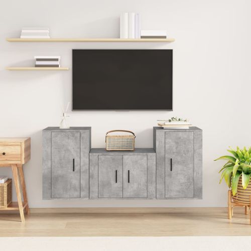 Ensemble de meubles TV 3 pcs Gris béton Bois d'ingénierie - Photo n°2; ?>