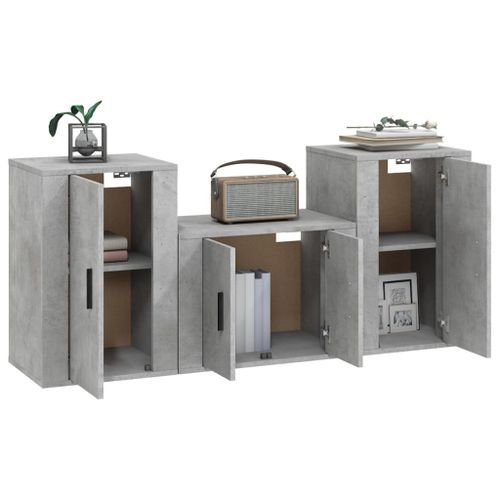 Ensemble de meubles TV 3 pcs Gris béton Bois d'ingénierie - Photo n°3; ?>